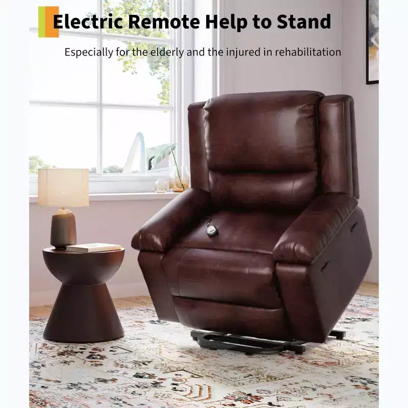 Fauteuil inclinable électrique surdimensionné avec fonction de levage - Chauffage et massage, fauteuil inclinable électrique en cuir PU pour personnes âgées et à mobilité réduite, fauteuil releveur robuste