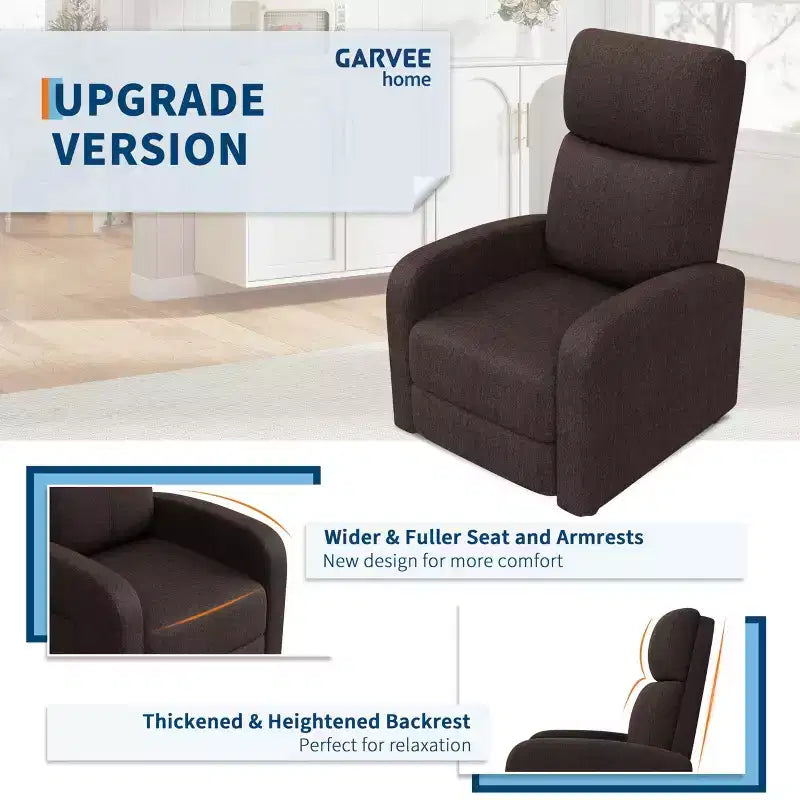 Fauteuil relax pour adultes, fauteuil inclinable paresseux ergonomique réglable, canapé simple amélioré avec poche latérale, dossier haut, accoudoirs larges et assise rembourrée