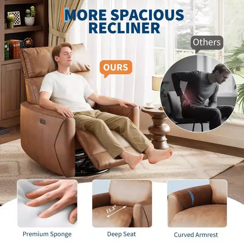 Fauteuil inclinable électrique, fauteuil pivotant et berçant pour adultes, fauteuil de relaxation en tissu rembourré avec ports USB pour chambre d de bébé