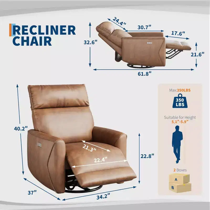 Fauteuil inclinable électrique, fauteuil pivotant et berçant pour adultes, fauteuil de relaxation en tissu rembourré avec ports USB pour chambre d de bébé
