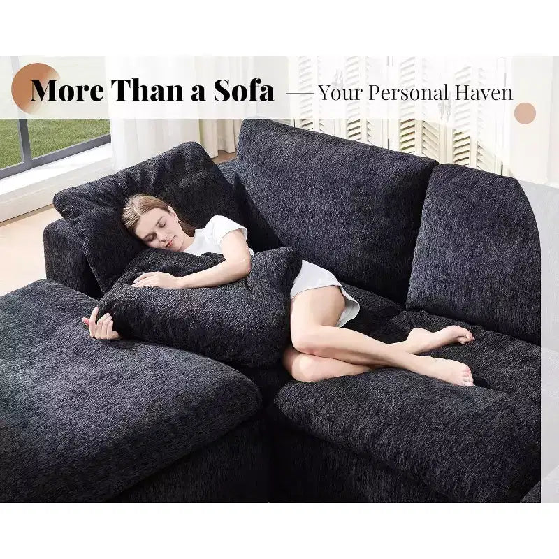 AMERLIFE Cloud Couch Sectionnel Canapé Modulable Surdimensionné avec méridienne profonde de 83,5 po, sans assemblage requis pour Salon, Chenille