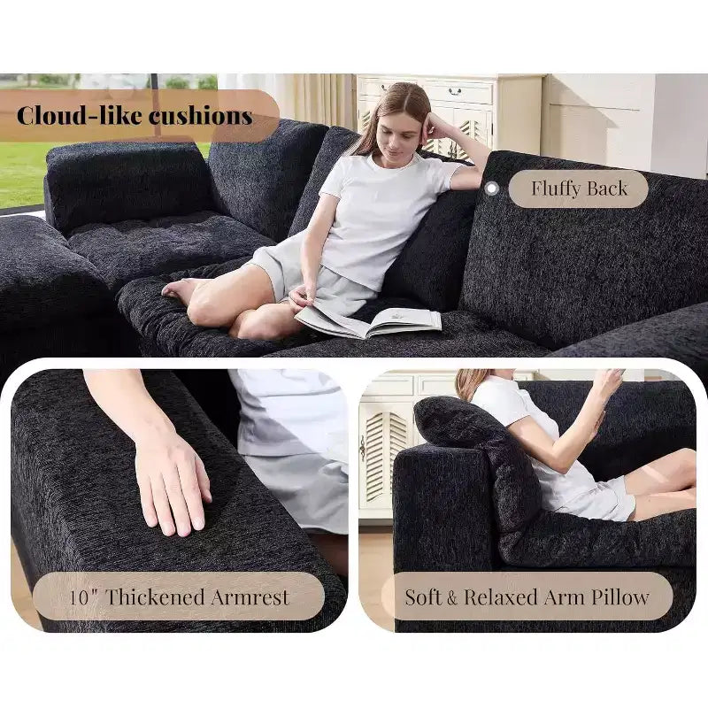 AMERLIFE Cloud Couch Sectionnel Canapé Modulable Surdimensionné avec méridienne profonde de 83,5 po, sans assemblage requis pour Salon, Chenille