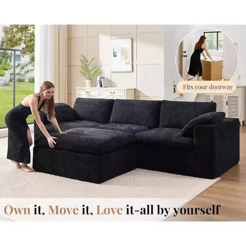 AMERLIFE Cloud Couch Sectionnel Canapé Modulable Surdimensionné avec méridienne profonde de 83,5 po, sans assemblage requis pour Salon, Chenille