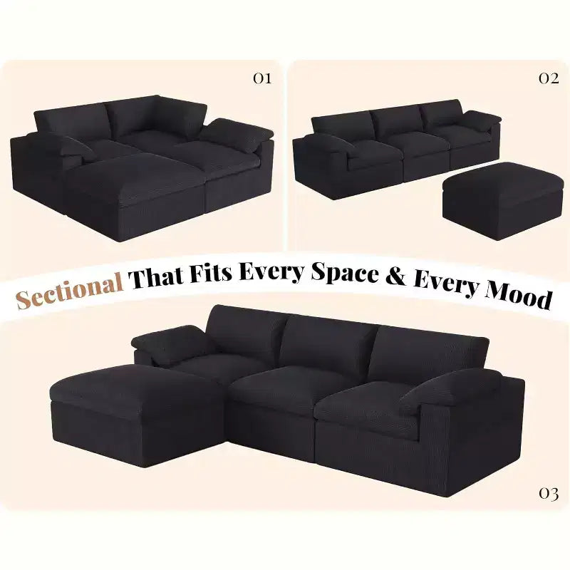 AMERLIFE Cloud Couch Sectionnel Canapé Modulable Surdimensionné avec méridienne profonde de 83,5 po, sans assemblage requis pour Salon, Chenille