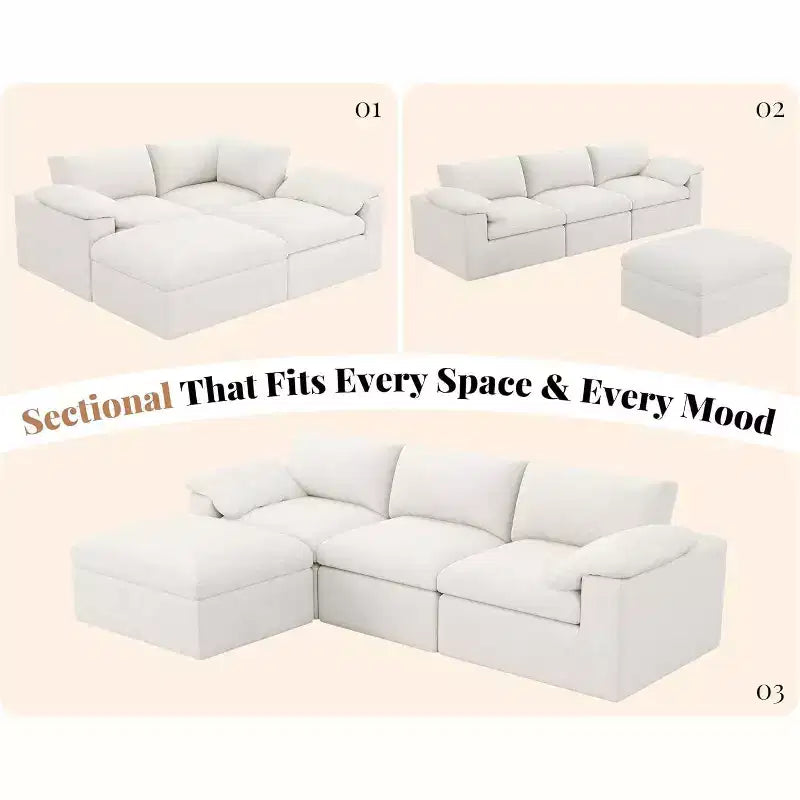 AMERLIFE Cloud Couch Sectionnel Canapé Modulable Surdimensionné avec méridienne profonde de 83,5 po, sans assemblage requis pour Salon, Chenille
