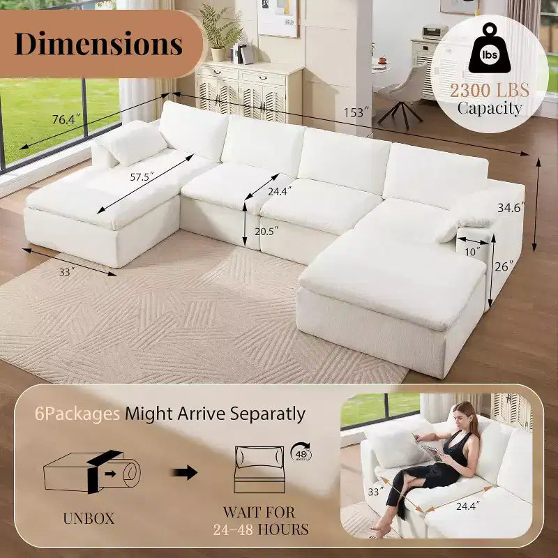 AMERLIFE Cloud Couch Sectionnel Canapé Modulable Surdimensionné avec méridienne profonde de 83,5 po, sans assemblage requis pour Salon, Chenille