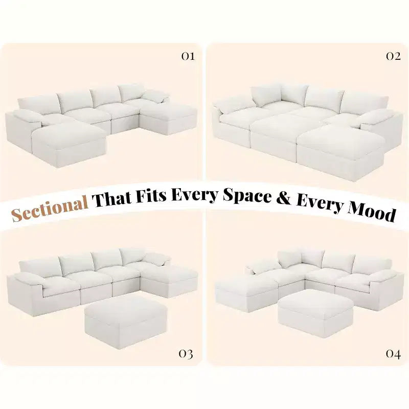 AMERLIFE Cloud Couch Sectionnel Canapé Modulable Surdimensionné avec méridienne profonde de 83,5 po, sans assemblage requis pour Salon, Chenille