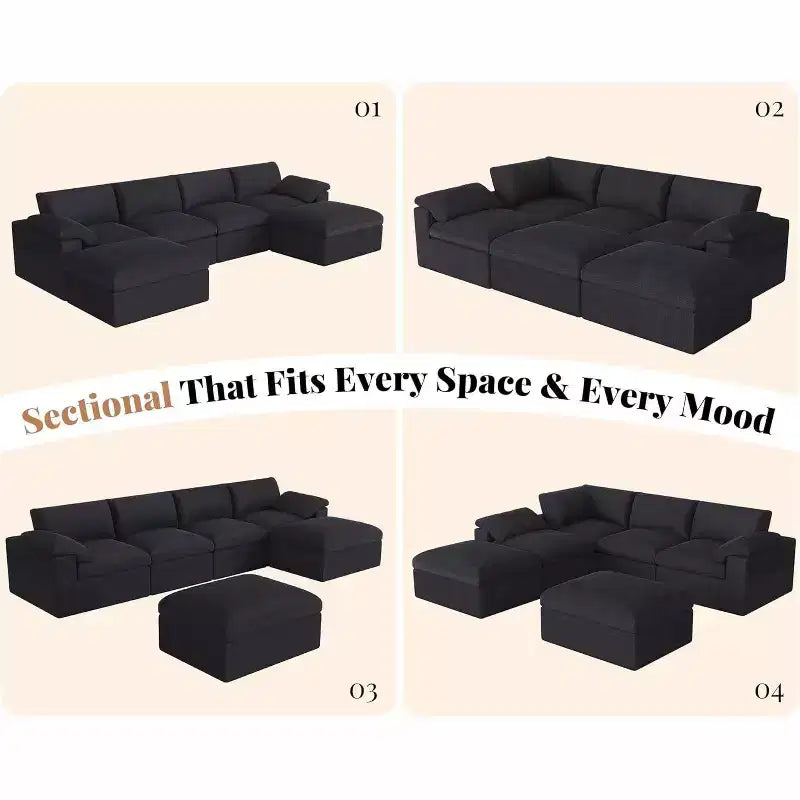 AMERLIFE Cloud Couch Sectionnel Canapé Modulable Surdimensionné avec méridienne profonde de 83,5 po, sans assemblage requis pour Salon, Chenille