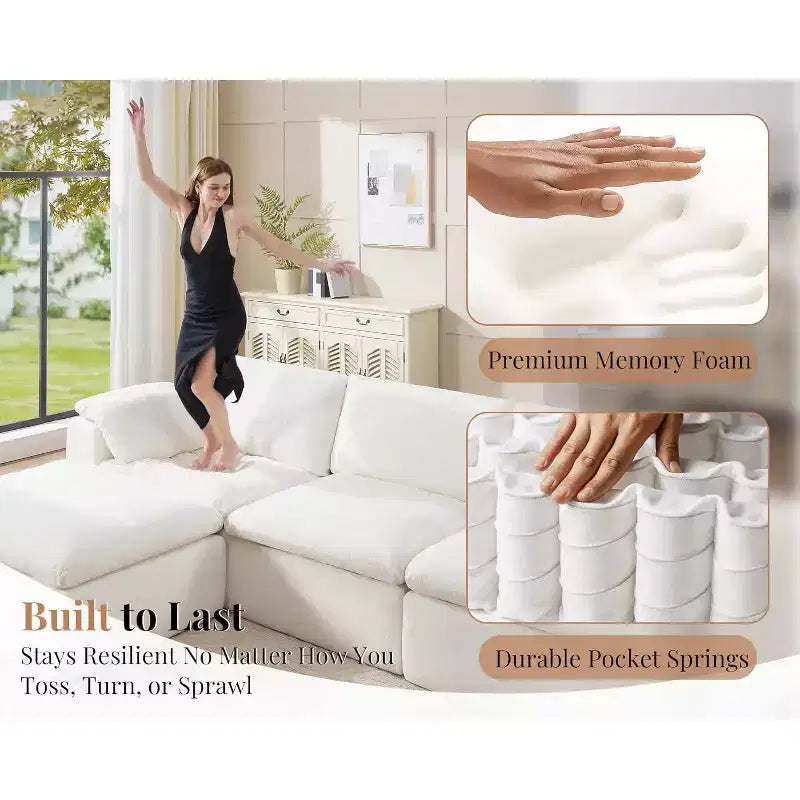AMERLIFE Cloud Couch Sectionnel Canapé Modulable Surdimensionné avec méridienne profonde de 83,5 po, sans assemblage requis pour Salon, Chenille