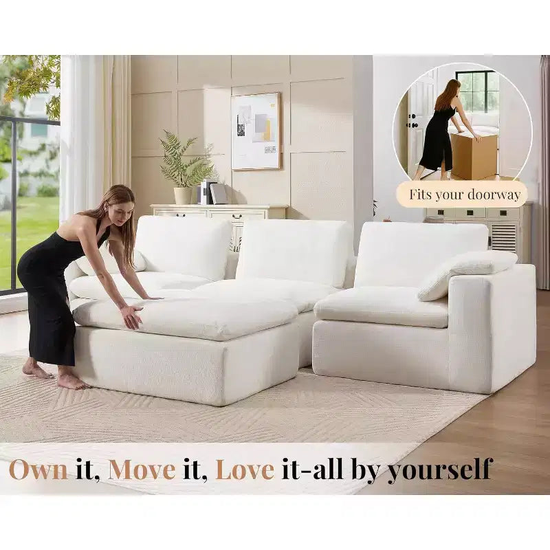 AMERLIFE Cloud Couch Sectionnel Canapé Modulable Surdimensionné avec méridienne profonde de 83,5 po, sans assemblage requis pour Salon, Chenille