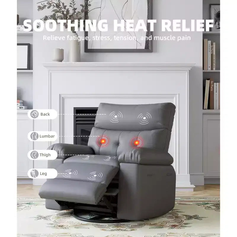 Fauteuil de massage manuel de salon, Fauteuil de massage pivotant à 360 degrés avec télécommande, Fauteuil de loisirs en cuir PU avec poches latérales