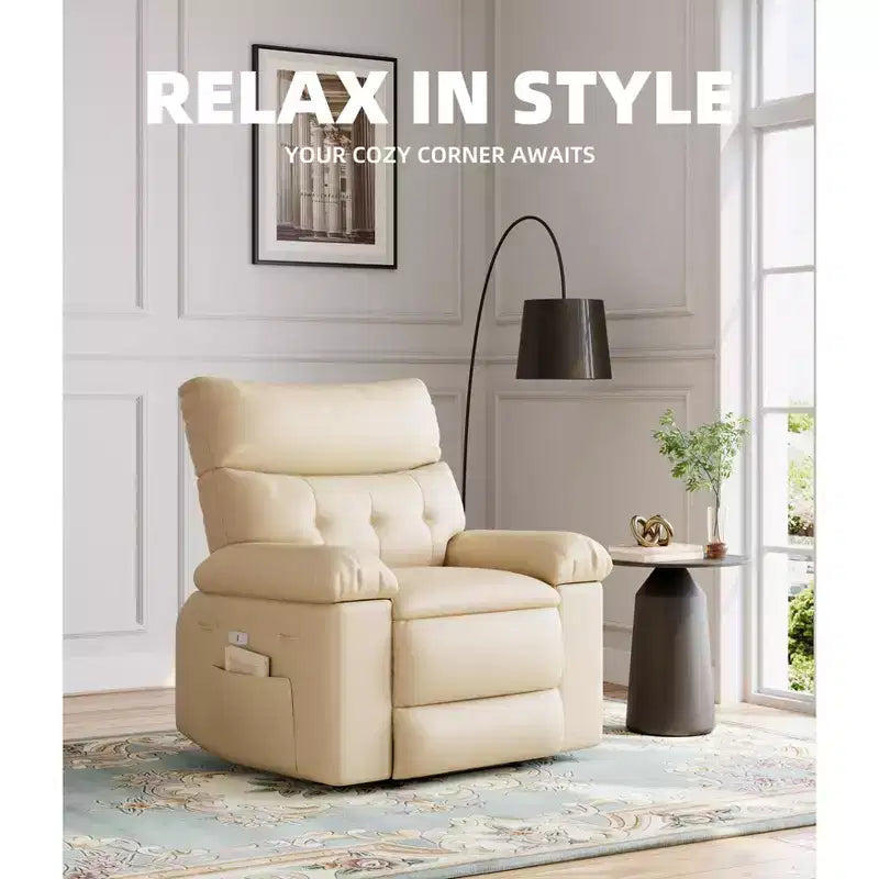 Fauteuil de massage manuel de salon, Fauteuil de massage pivotant à 360 degrés avec télécommande, Fauteuil de loisirs en cuir PU avec poches latérales