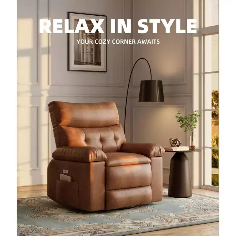 Fauteuil de massage manuel de salon, Fauteuil de massage pivotant à 360 degrés avec télécommande, Fauteuil de loisirs en cuir PU avec poches latérales