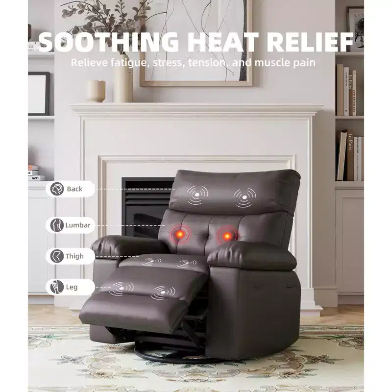 Fauteuil de massage manuel de salon, Fauteuil de massage pivotant à 360 degrés avec télécommande, Fauteuil de loisirs en cuir PU avec poches latérales