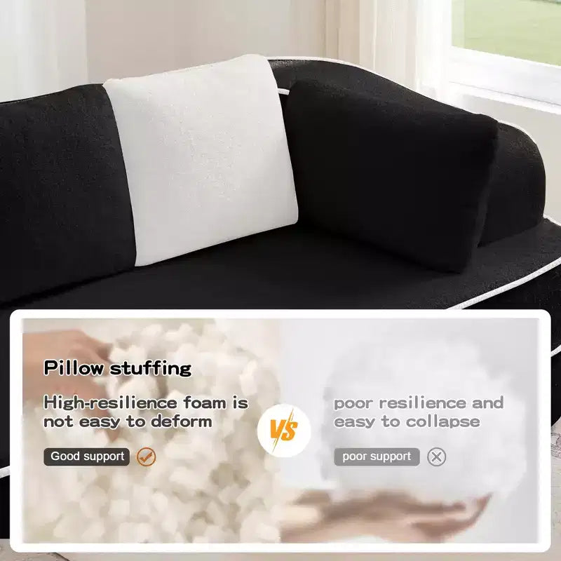 Canapé 106 sans accoudoirs en tissu Teddy 32D, design contrasté, canapé douillet et moelleux avec méridienne en L, pour salon