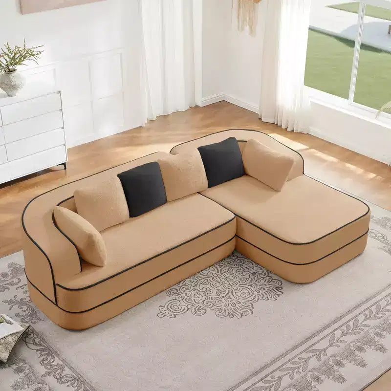 Canapé 106 sans accoudoirs en tissu Teddy 32D, design contrasté, canapé douillet et moelleux avec méridienne en L, pour salon