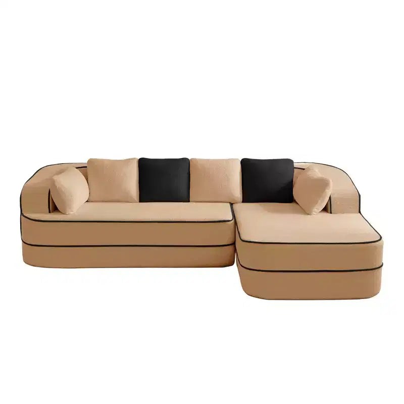 Canapé 106 sans accoudoirs en tissu Teddy 32D, design contrasté, canapé douillet et moelleux avec méridienne en L, pour salon