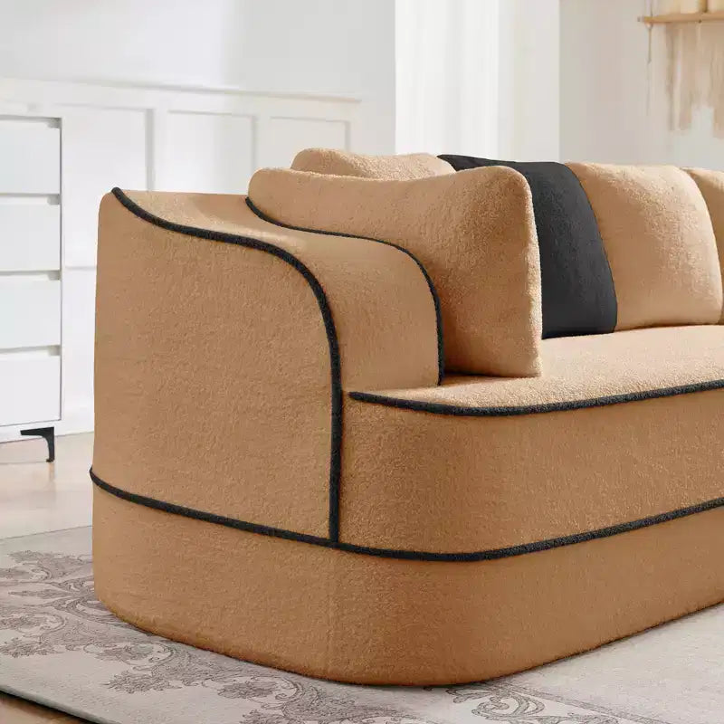 Canapé 106 sans accoudoirs en tissu Teddy 32D, design contrasté, canapé douillet et moelleux avec méridienne en L, pour salon