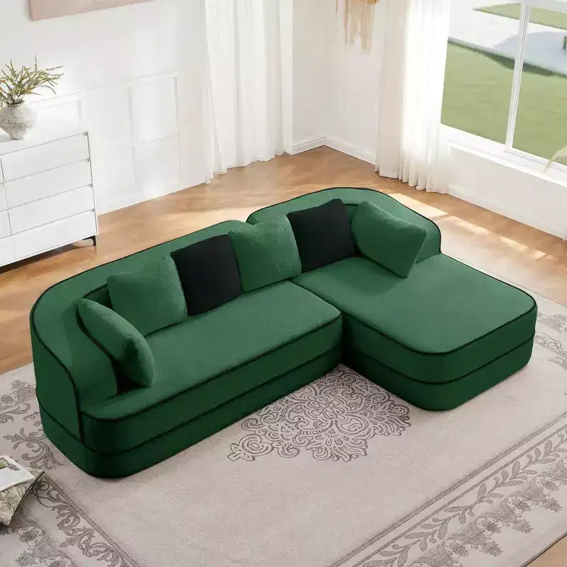 Canapé 106 sans accoudoirs en tissu Teddy 32D, design contrasté, canapé douillet et moelleux avec méridienne en L, pour salon
