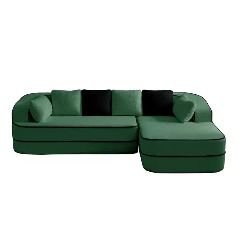 Canapé 106 sans accoudoirs en tissu Teddy 32D, design contrasté, canapé douillet et moelleux avec méridienne en L, pour salon