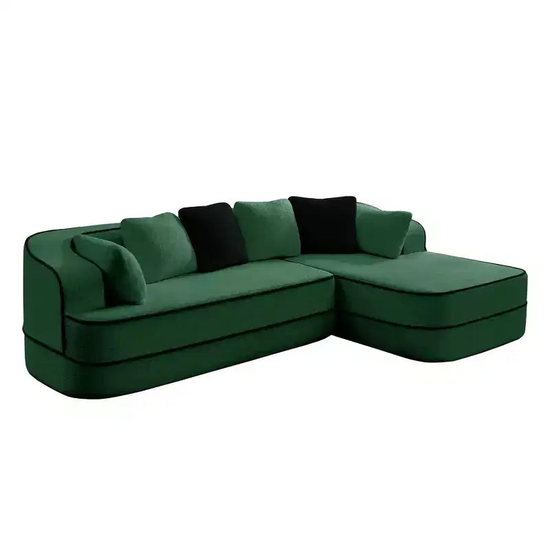 Canapé 106 sans accoudoirs en tissu Teddy 32D, design contrasté, canapé douillet et moelleux avec méridienne en L, pour salon