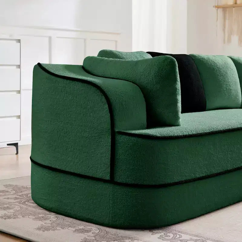 Canapé 106 sans accoudoirs en tissu Teddy 32D, design contrasté, canapé douillet et moelleux avec méridienne en L, pour salon