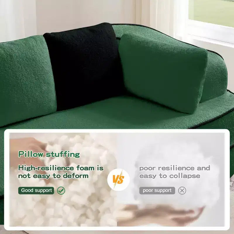 Canapé 106 sans accoudoirs en tissu Teddy 32D, design contrasté, canapé douillet et moelleux avec méridienne en L, pour salon