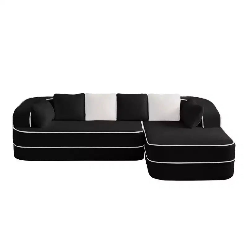 Canapé 106 sans accoudoirs en tissu Teddy 32D, design contrasté, canapé douillet et moelleux avec méridienne en L, pour salon