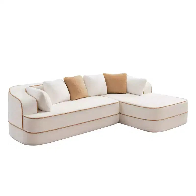 Canapé 106 sans accoudoirs en tissu Teddy 32D, design contrasté, canapé douillet et moelleux avec méridienne en L, pour salon