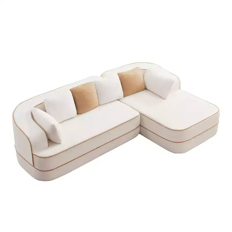 Canapé 106 sans accoudoirs en tissu Teddy 32D, design contrasté, canapé douillet et moelleux avec méridienne en L, pour salon