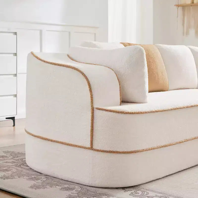 Canapé 106 sans accoudoirs en tissu Teddy 32D, design contrasté, canapé douillet et moelleux avec méridienne en L, pour salon