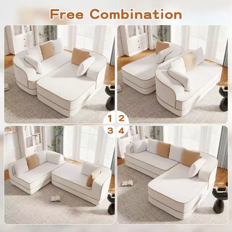 Canapé 106 sans accoudoirs en tissu Teddy 32D, design contrasté, canapé douillet et moelleux avec méridienne en L, pour salon
