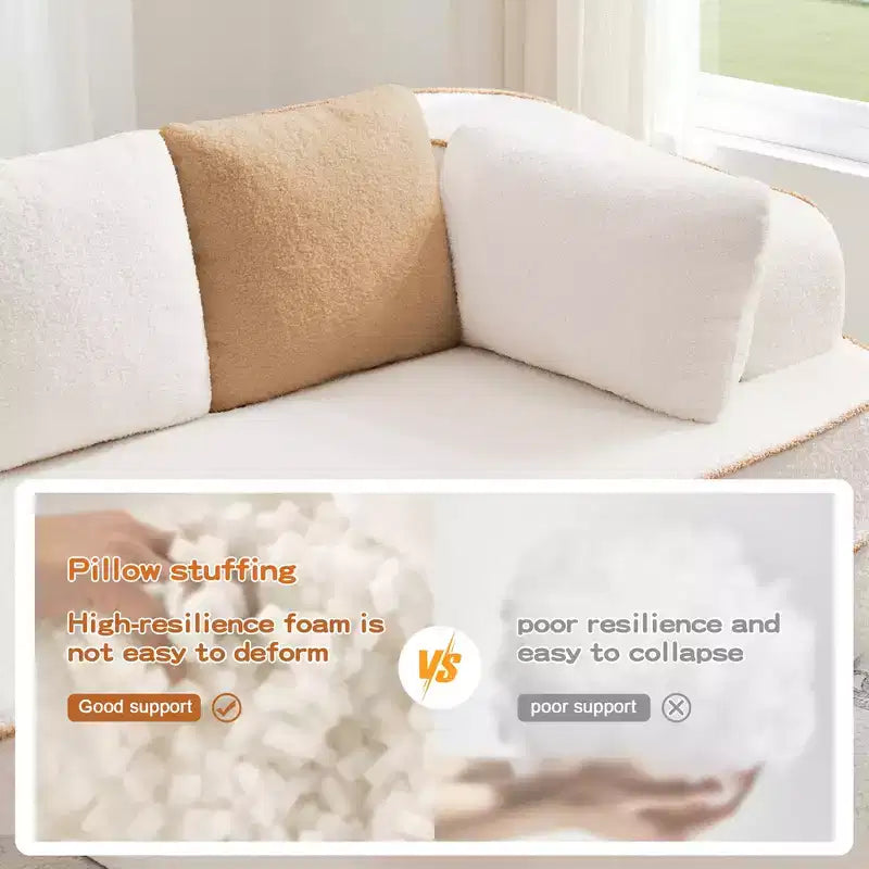 Canapé 106 sans accoudoirs en tissu Teddy 32D, design contrasté, canapé douillet et moelleux avec méridienne en L, pour salon