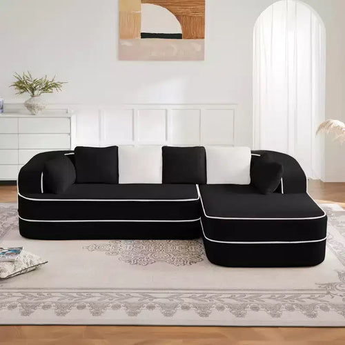 106 Teddy Fabric No Assembly 32D Boneless Sofa,Contrast color design,Fluffy Comfy Couch with L-Shaped Chaise,for Living Room