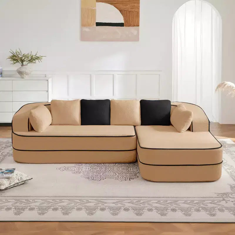 Canapé 106 sans accoudoirs en tissu Teddy 32D, design contrasté, canapé douillet et moelleux avec méridienne en L, pour salon