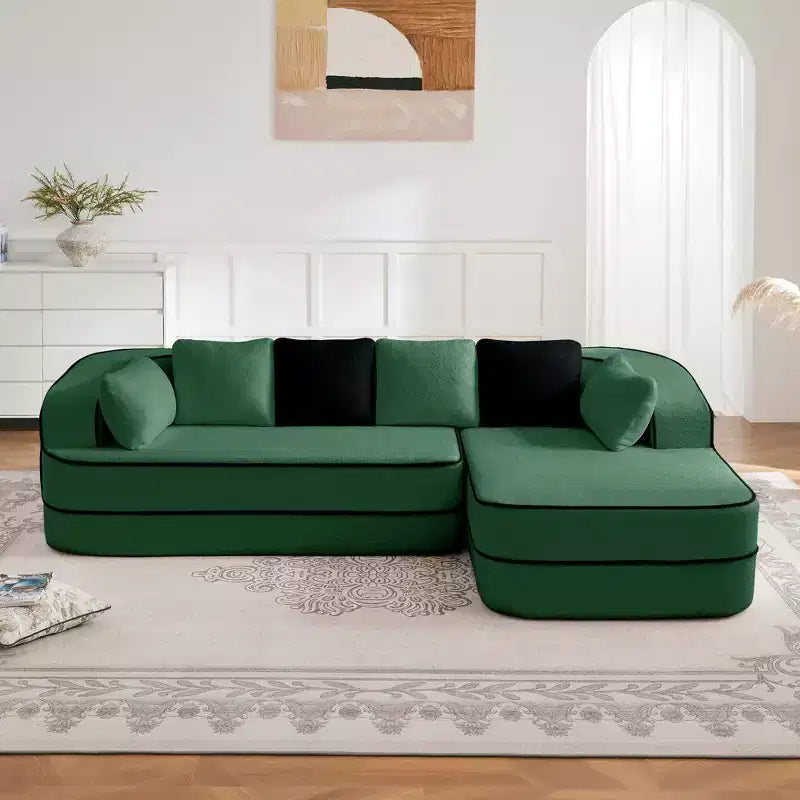 Canapé 106 sans accoudoirs en tissu Teddy 32D, design contrasté, canapé douillet et moelleux avec méridienne en L, pour salon