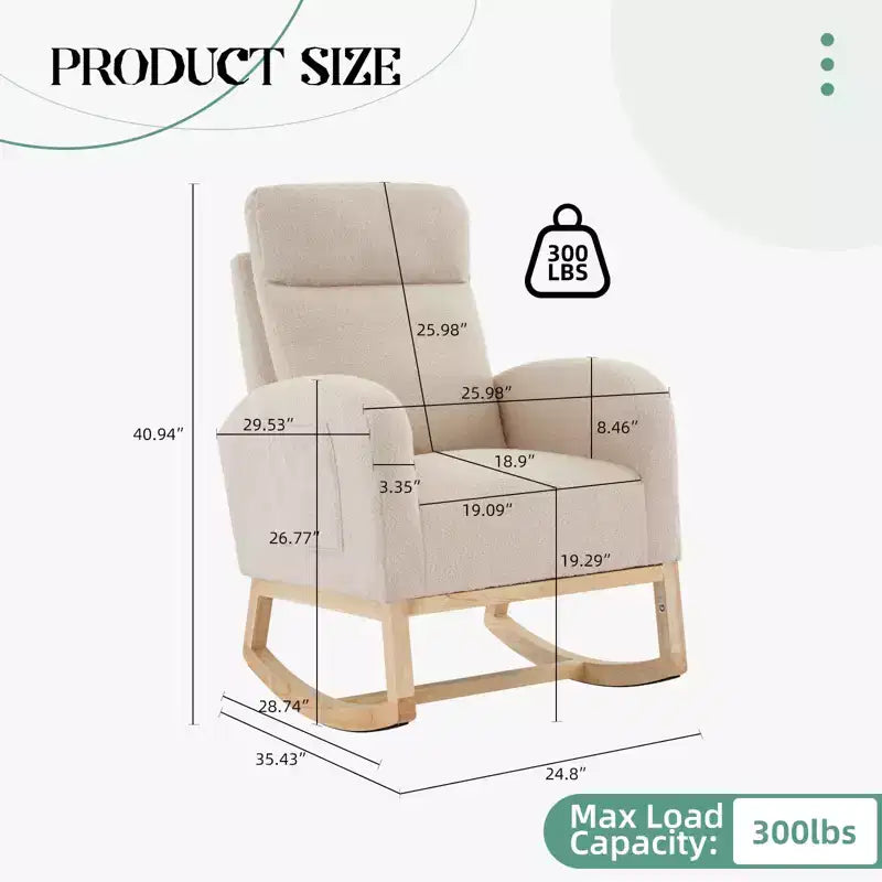 Fauteuil à bascule moderne pour chambre de bébé, fauteuil à bascule rembourré avec poches latérales, fauteuil à bascule, fauteuil inclinable confortable pour salon