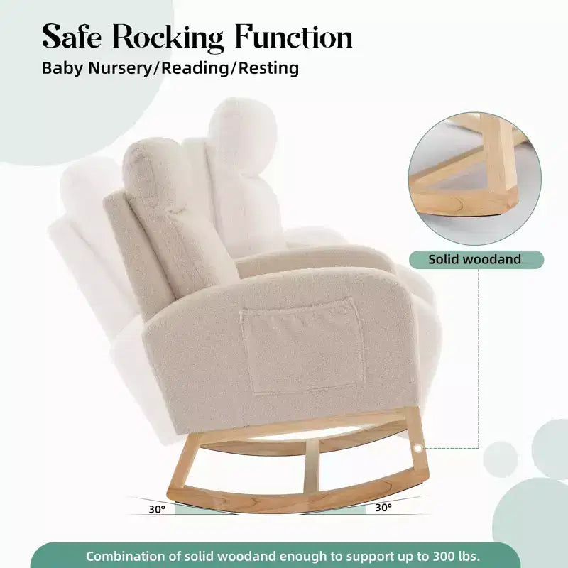 Fauteuil à bascule moderne pour chambre de bébé, fauteuil à bascule rembourré avec poches latérales, fauteuil à bascule, fauteuil inclinable confortable pour salon