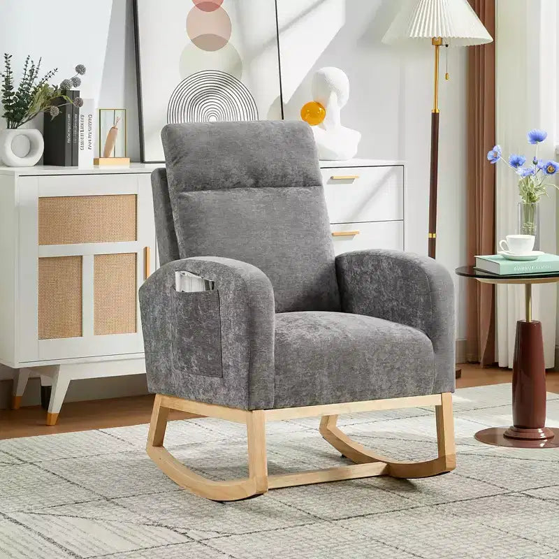 Fauteuil à bascule moderne pour chambre de bébé, fauteuil à bascule rembourré avec poches latérales, fauteuil à bascule, fauteuil inclinable confortable pour salon