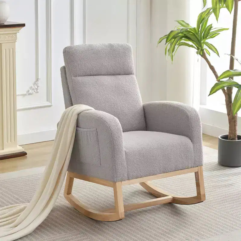 Fauteuil à bascule moderne pour chambre de bébé, fauteuil à bascule rembourré avec poches latérales, fauteuil à bascule, fauteuil inclinable confortable pour salon