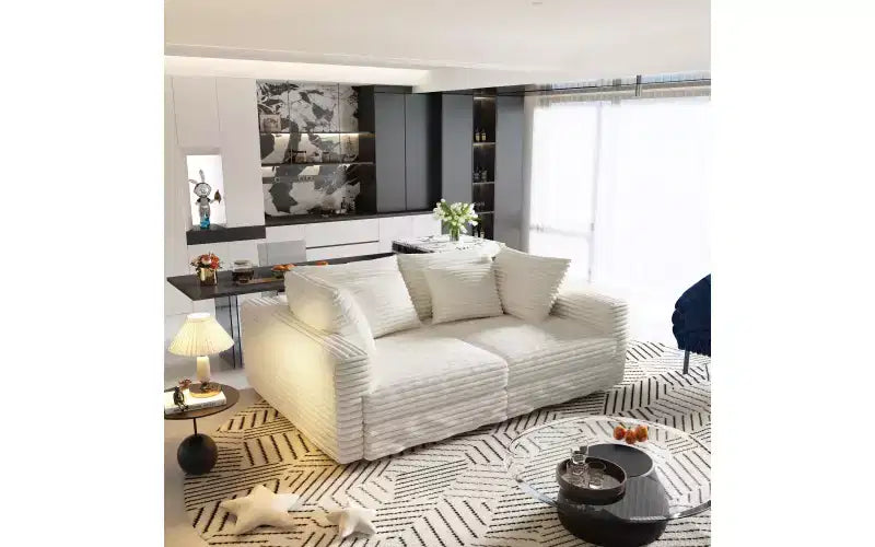 EHMKNP 102.4 Canapé 4 places en velours côtelé, avec oreillers moelleux, fauteuil de salon convertible à assise profonde pour salon, chambre, appartement, bureau