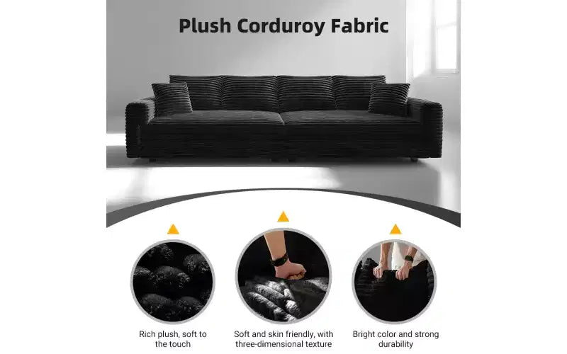 EHMKNP 102.4 Canapé 4 places en velours côtelé, avec oreillers moelleux, fauteuil de salon convertible à assise profonde pour salon, chambre, appartement, bureau