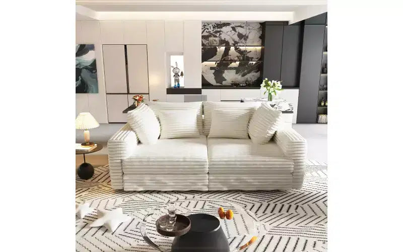 EHMKNP 102.4 Canapé 4 places en velours côtelé, avec oreillers moelleux, fauteuil de salon convertible à assise profonde pour salon, chambre, appartement, bureau