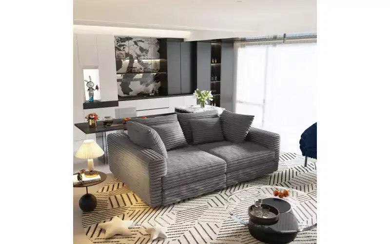 EHMKNP 102.4 Canapé 4 places en velours côtelé, avec oreillers moelleux, fauteuil de salon convertible à assise profonde pour salon, chambre, appartement, bureau