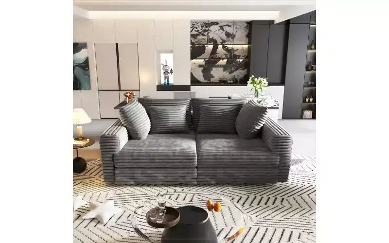 EHMKNP 102.4 Canapé 4 places en velours côtelé, avec oreillers moelleux, fauteuil de salon convertible à assise profonde pour salon, chambre, appartement, bureau
