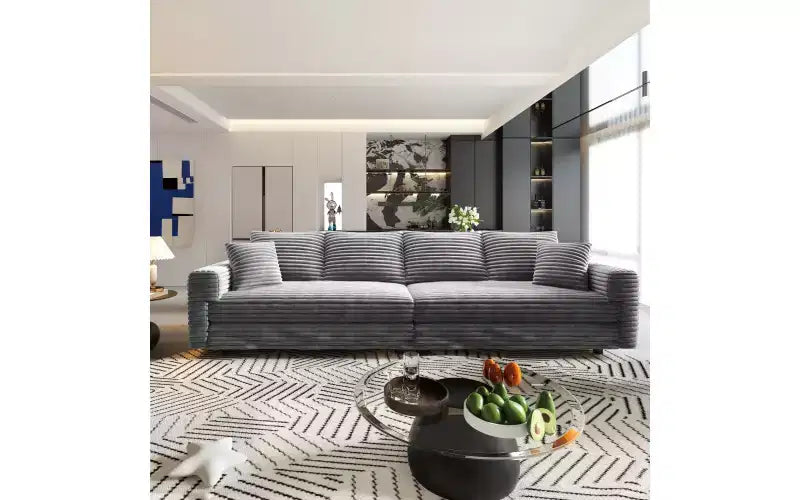 EHMKNP 102.4 Canapé 4 places en velours côtelé, avec oreillers moelleux, fauteuil de salon convertible à assise profonde pour salon, chambre, appartement, bureau