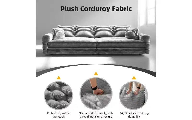 EHMKNP 102.4 Canapé 4 places en velours côtelé, avec oreillers moelleux, fauteuil de salon convertible à assise profonde pour salon, chambre, appartement, bureau