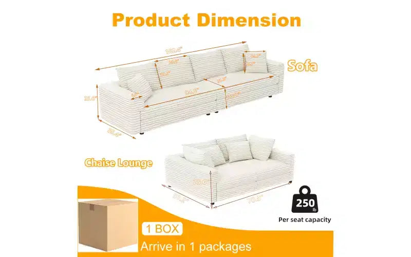 EHMKNP 102.4 Canapé 4 places en velours côtelé, avec oreillers moelleux, fauteuil de salon convertible à assise profonde pour salon, chambre, appartement, bureau