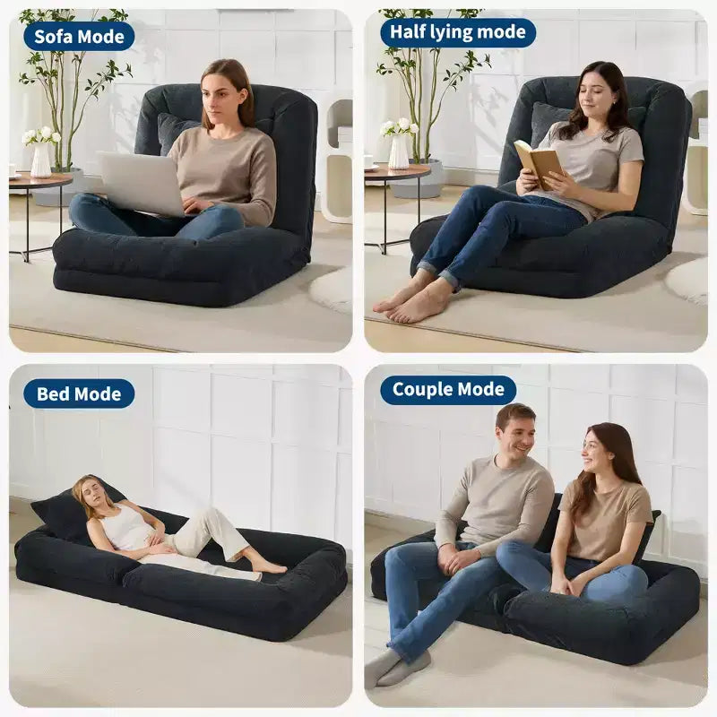 Canapé-lit paresseux réglable 5 positions GustoWave 64.9'', lit pour chien humain rembourré pour adultes et animaux de compagnie, chaise longue de sol pliable