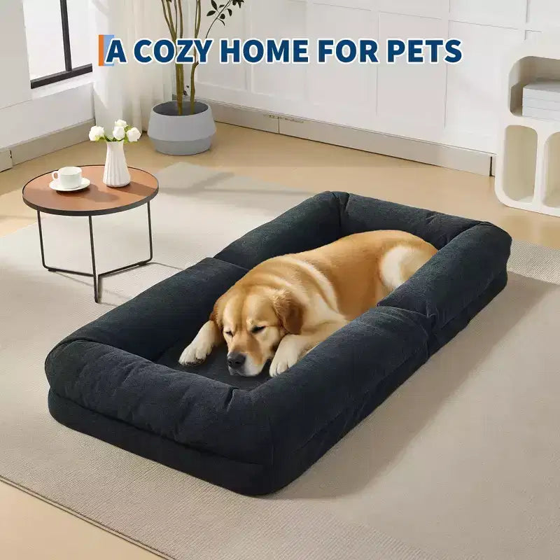Canapé-lit paresseux réglable 5 positions GustoWave 64.9'', lit pour chien humain rembourré pour adultes et animaux de compagnie, chaise longue de sol pliable